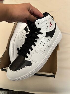 Jordan Mid-Top Sneakers in White, Black & Red